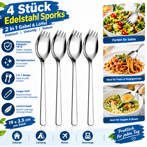 Edelstahl spork göffel - 4x,